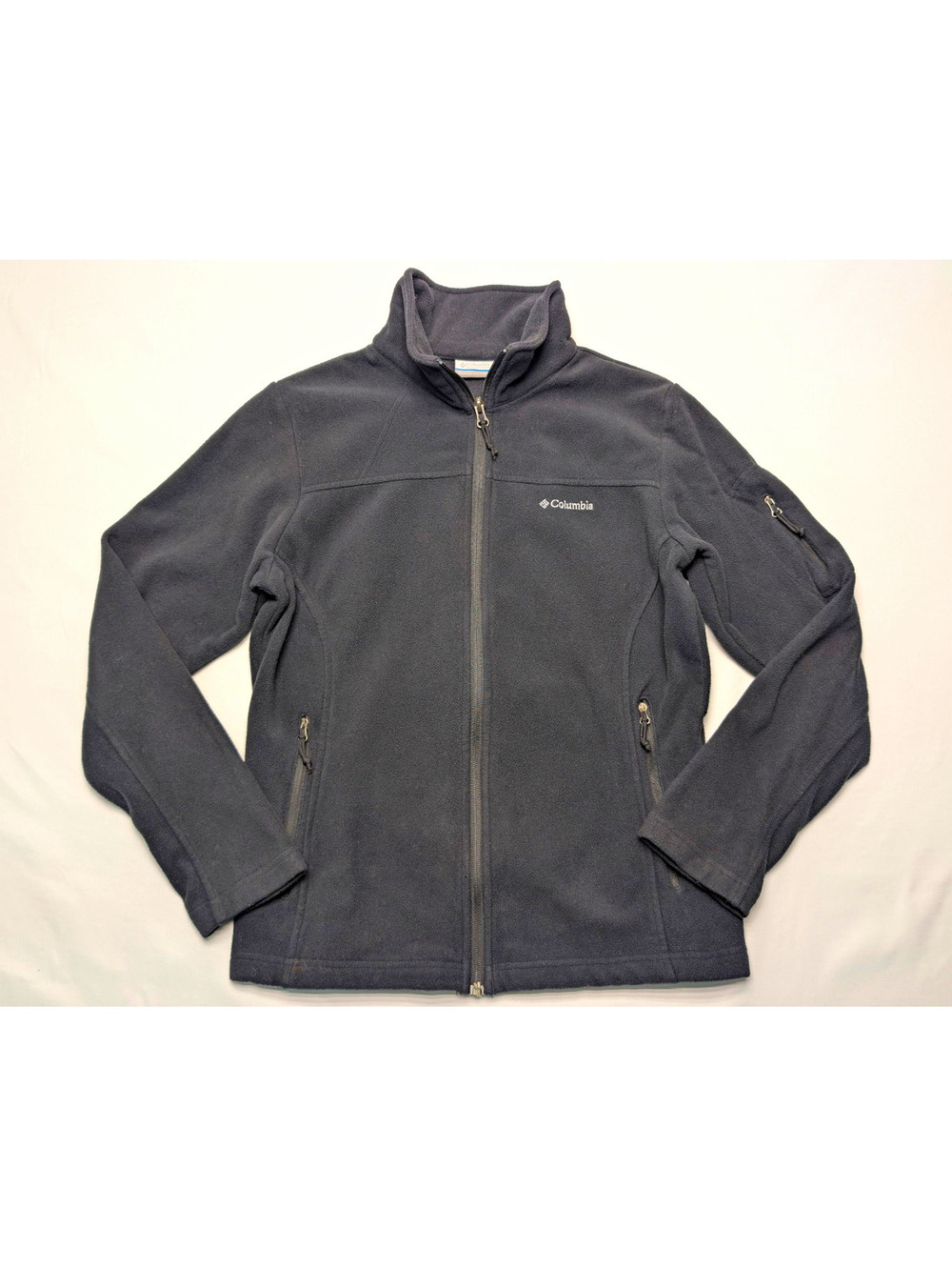 Columbia Black Fast Trek Full Zip Fleece Jacket Pockets Outdoors Hiking Size M